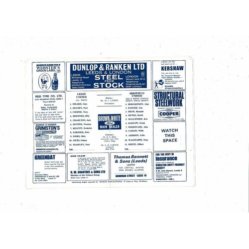 1967/68 Leeds United v Sheffield United Football Programme