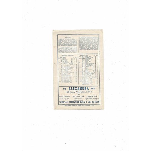 1955/56 Wimbledon v Oxford City Isthmian League Football Programme