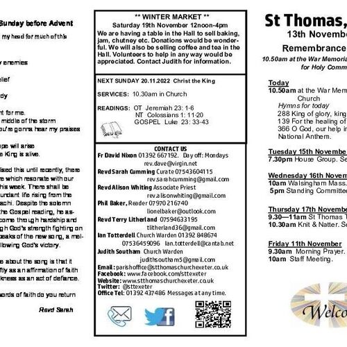 Pew Sheet | The Parish of St Thomas, Exeter