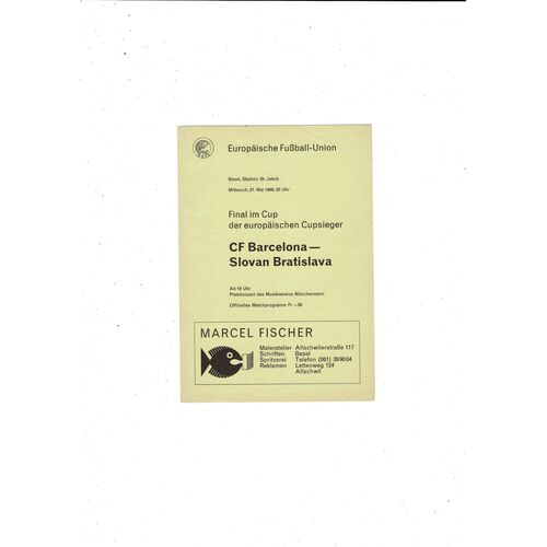 1969 Barcelona v Slovan Bratislava European Cup Winners Cup Final Football Programme