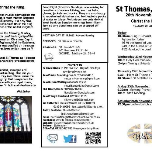 Pew Sheet | The Parish of St Thomas, Exeter