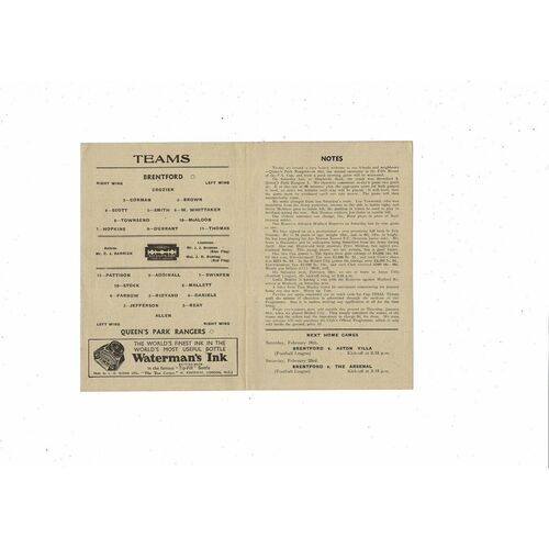 1945/46 Brentford v Queens Park Rangers FA Cup Football Programme