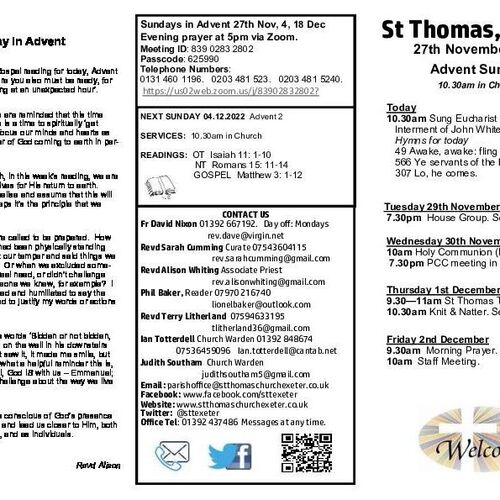 Pew Sheet | The Parish of St Thomas, Exeter
