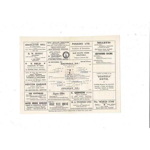 1954/55 Southall v Finchley Athenian League Football Programme