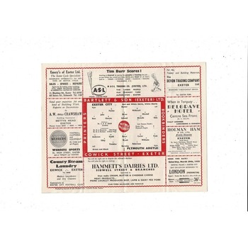 1957/58 Exeter City v Plymouth Argyle Football Programme