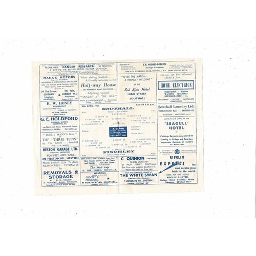 1957/58 Southall v Finchley Athenian League Football Programme