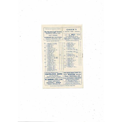 1957/58 Southall v Finchley Athenian League Football Programme