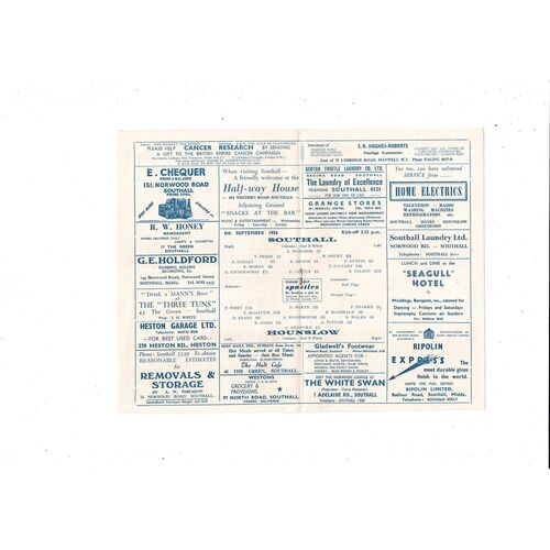 1958/59 Southall v Hounslow Football Programme