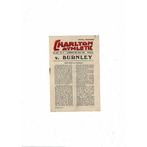 1949/50 Charlton Athletic v Burnley Football Programme