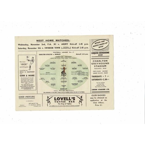 1949/50 Charlton Athletic v Burnley Football Programme