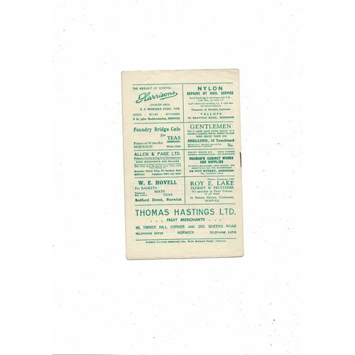 1954/55 Norwich City v Brentford Football Programme