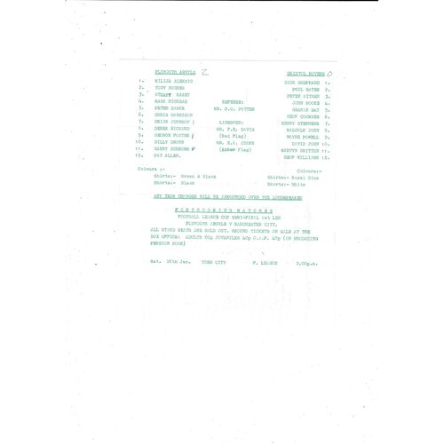 Plymouth Argyle v Bristol Rovers Football Combination Programme 1973/74