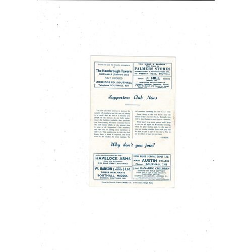 1956/57 Southall v Leyton Athenian League Football Programme