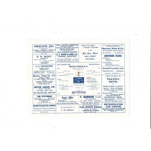 1956/57 Southall v Sutton United Athenian League Football Programme