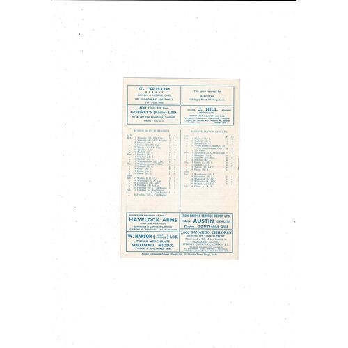 1959/60 Southall v Finchley Amateur Cup Football Programme