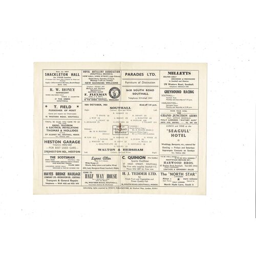 1954/55 Southall v Walton & Hersham Athenian League Football Programme