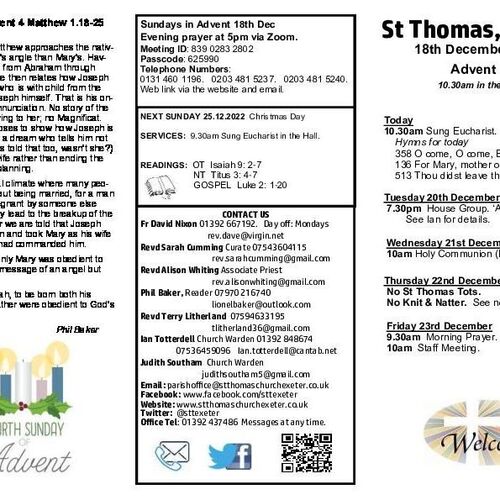 Pew Sheet | The Parish of St Thomas, Exeter