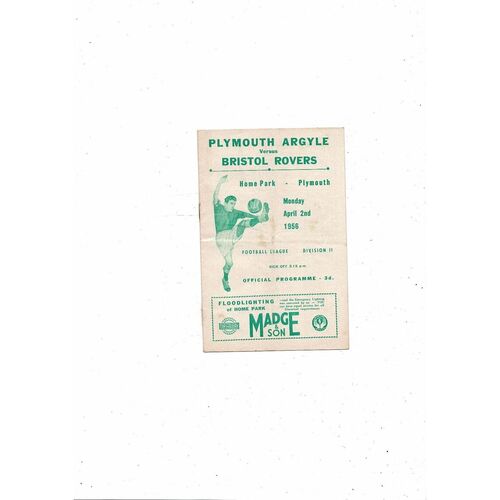 1955/56 Plymouth Argyle v Bristol Rovers Football Programme