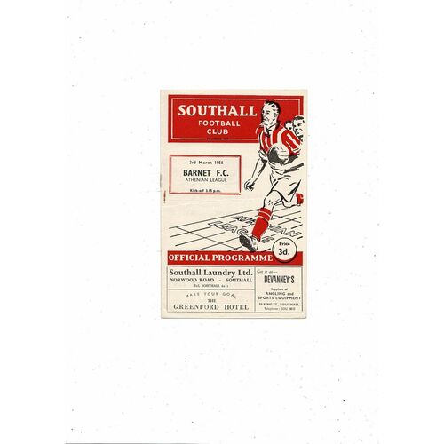 1955/56 Southall v Barnet Athenian League Football Programme