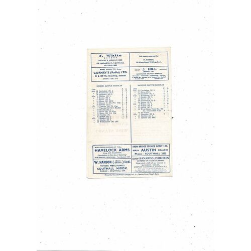 1959/60 Southall v Hitchin Athenian League Football Programme