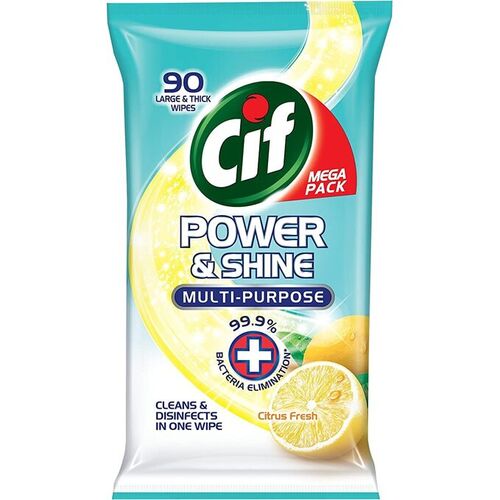 Cif Power & Shine Multi-Purpose Large & thick Wipes - Citrus Fresh - Pack of 60