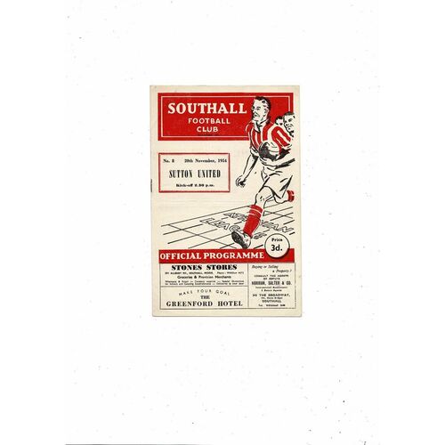 1954/55 Southall v Sutton United Football Programme