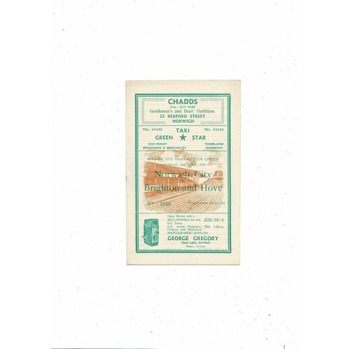 1955/56 Norwich City v Brighton Football Programme