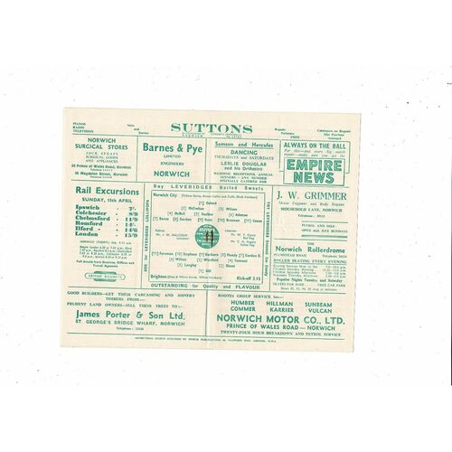 1955/56 Norwich City v Brighton Football Programme