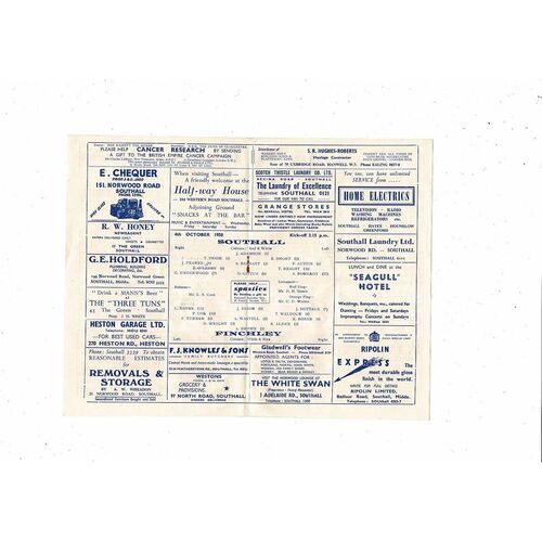 1958/59 Southall v Finchley Football Programme