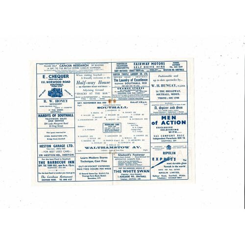 1959/60 Southall v Walthamstow London Senior Cup Football Programme