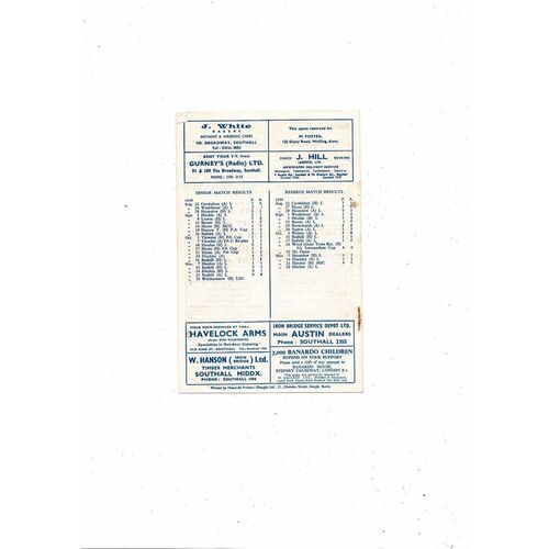 1959/60 Southall v Walthamstow London Senior Cup Football Programme