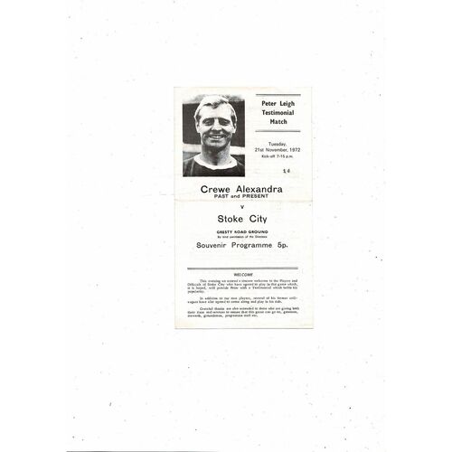 Crewe v Stoke City Peter Leigh Testimonial Football Programme 1972/73
