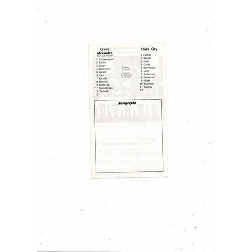 Crewe v Stoke City Peter Leigh Testimonial Football Programme 1972/73