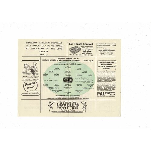 1948/49 Charlton Athletic v Wolves Football Programme