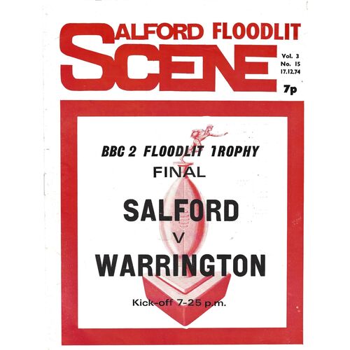 1974/75 Salford v Warrington (17/12/1974) BBC2 Floodlight Competition Final Rugby League Programme