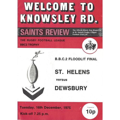 1975/76 St. Helens v Dewsbury (16/12/1975) BBC2 Floodlight Competition Final Rugby League Programme