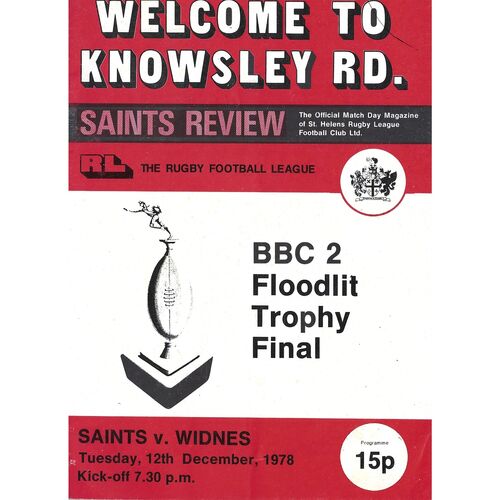 1978/79 St. Helens v Widnes (12/12/1978) BBC2 Floodlight Competition Final Rugby League Programme