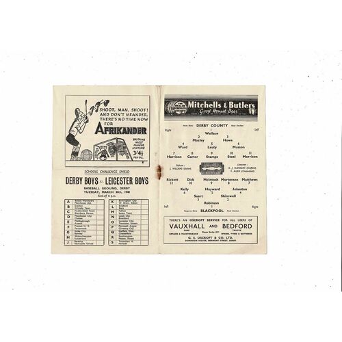 1947/48 Derby County v Blackpool Football Programme