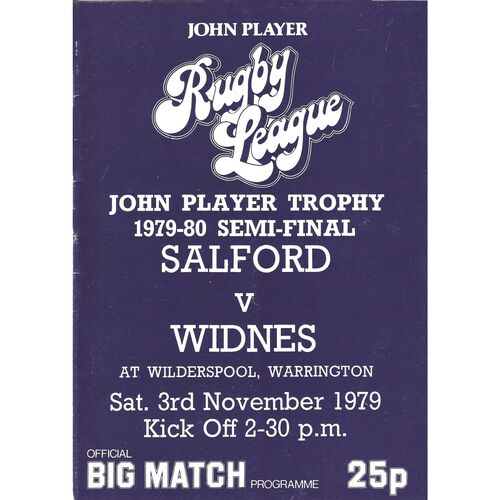 1979/80 Salford v Widnes (03/11/1979) John Player Trophy Semi Final Rugby League Programme