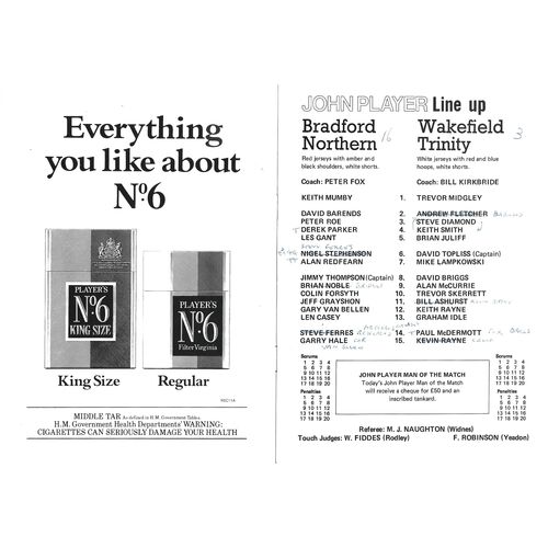 1979/80 Bradford Northern v Wakefield Trinity (17/11/1979) John Player Trophy Semi Final Rugby League Programme