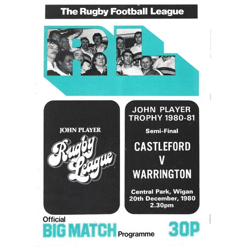 1980/1981 Castleford v Warrington (20/12/1980) John Player Trophy Semi Final Rugby League Programme