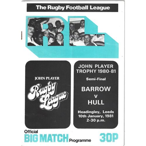 1980/1981 Barrow v Hull (10/01/1981) John Player Trophy Semi Final Rugby League Programme