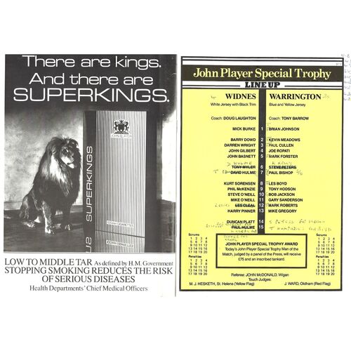 1986/87 Widnes v Warrington (27/12/1986) John Player Special Trophy Semi Final Rugby League Programme