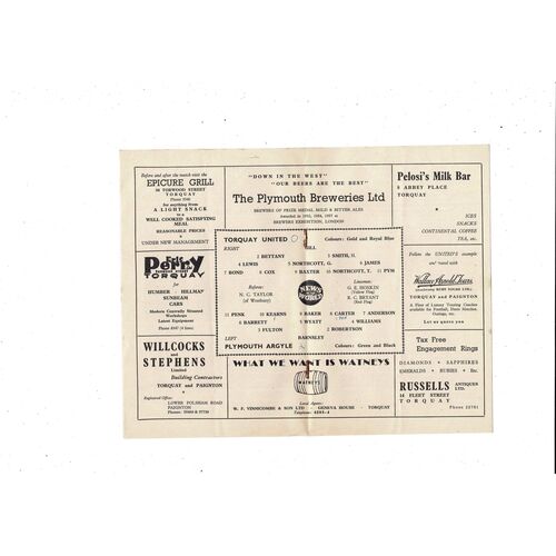 1957/58 Torquay United v Plymouth Argyle Football Programme