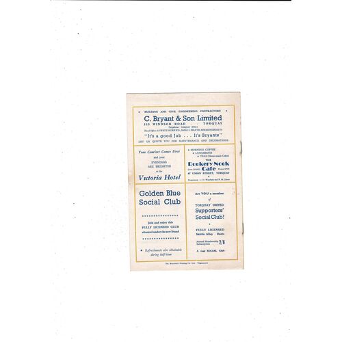 1957/58 Torquay United v Plymouth Argyle Football Programme