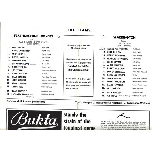 1974 Featherstone Rovers v Warrington (26/01/1974) Captain Morgan Trophy Final Rugby League Programme