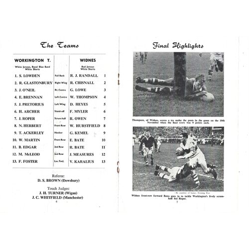 1962 Workington Town v Widnes (21/11/1962) Western Championship Final Replay Rugby League Programme