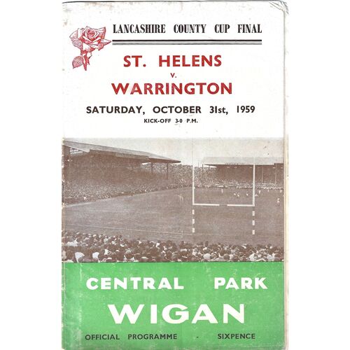 1959 St. Helens v Warrington (31/10/1959) Lancashire County Challenge Cup Final Rugby League Programme
