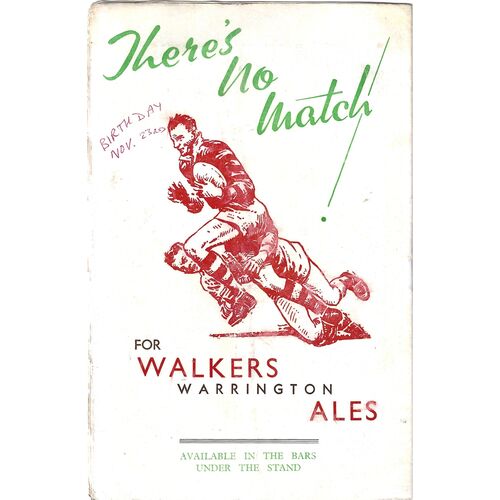 1959 St. Helens v Warrington (31/10/1959) Lancashire County Challenge Cup Final Rugby League Programme