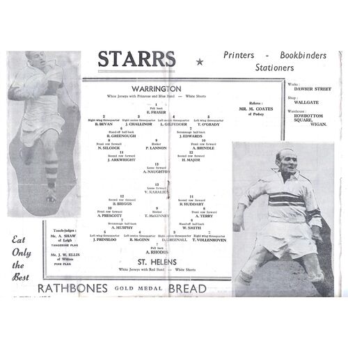 1959 St. Helens v Warrington (31/10/1959) Lancashire County Challenge Cup Final Rugby League Programme